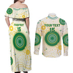 Custom Australia Cricket Couples Matching Off Shoulder Maxi Dress and Long Sleeve Button Shirt Aboriginal Pattern - Aussie Hoodie