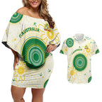 Custom Australia Cricket Couples Matching Off Shoulder Short Dress and Hawaiian Shirt Aboriginal Pattern - Aussie Hoodie