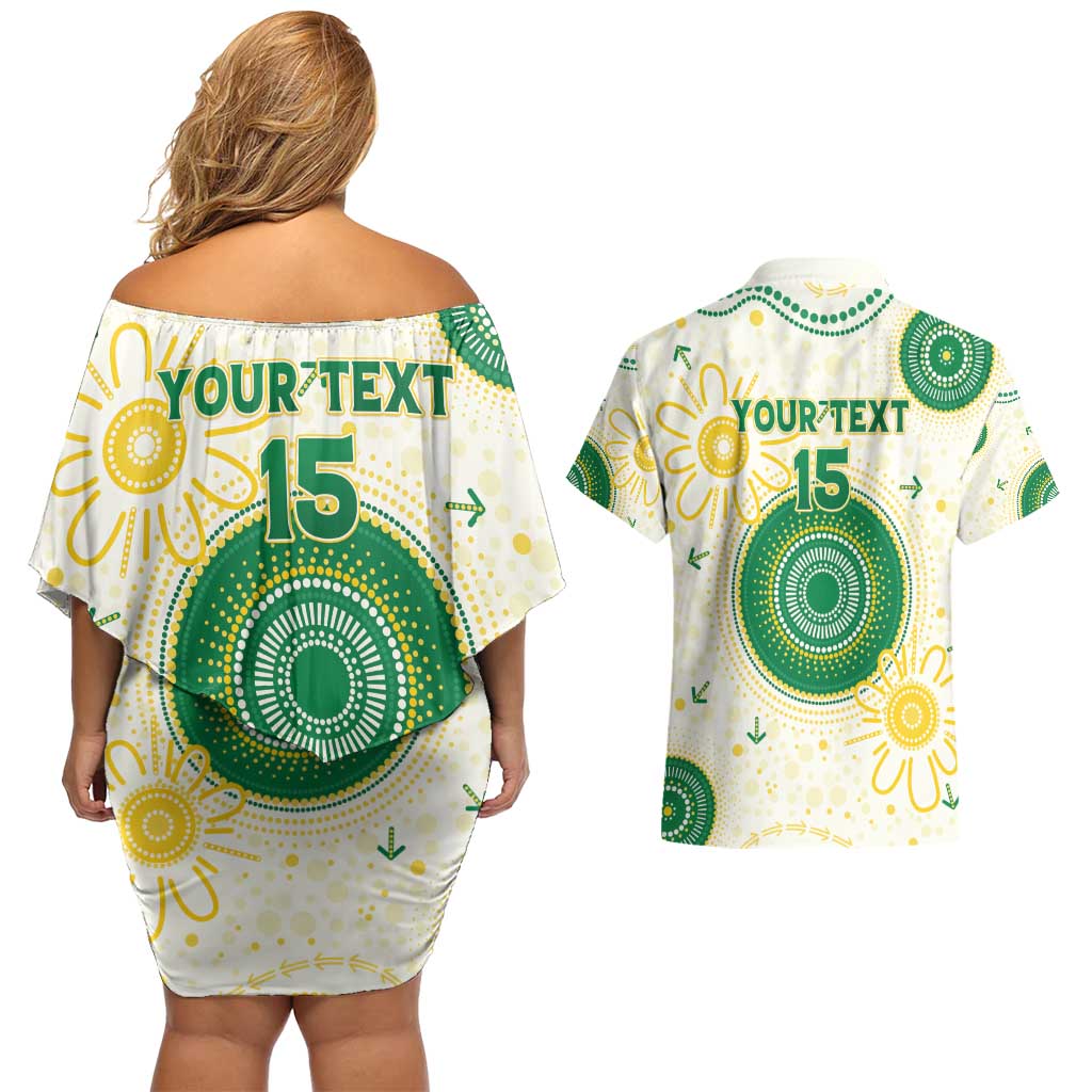 Custom Australia Cricket Couples Matching Off Shoulder Short Dress and Hawaiian Shirt Aboriginal Pattern - Aussie Hoodie
