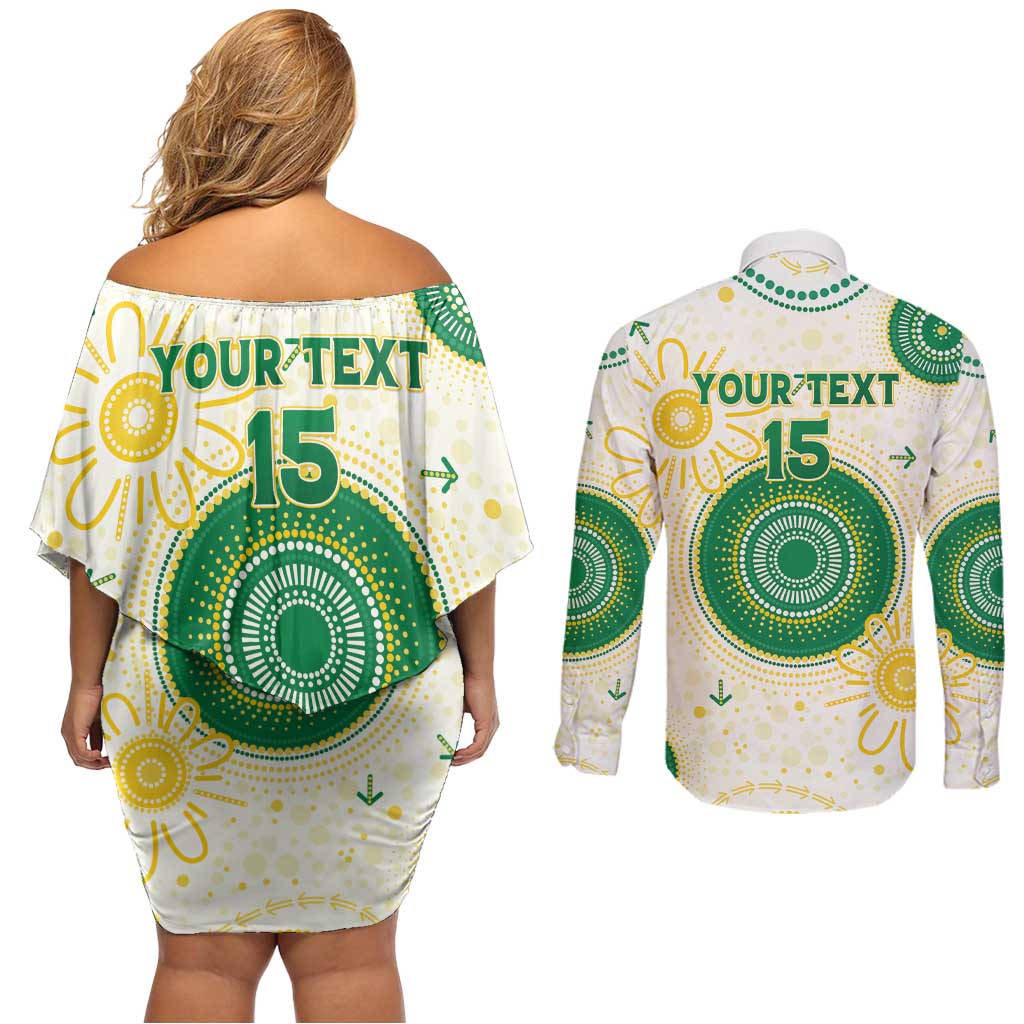 Custom Australia Cricket Couples Matching Off Shoulder Short Dress and Long Sleeve Button Shirt Aboriginal Pattern - Aussie Hoodie