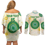 Custom Australia Cricket Couples Matching Off Shoulder Short Dress and Long Sleeve Button Shirt Aboriginal Pattern - Aussie Hoodie