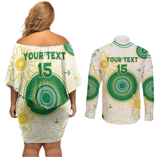 Custom Australia Cricket Couples Matching Off Shoulder Short Dress and Long Sleeve Button Shirt Aboriginal Pattern - Aussie Hoodie