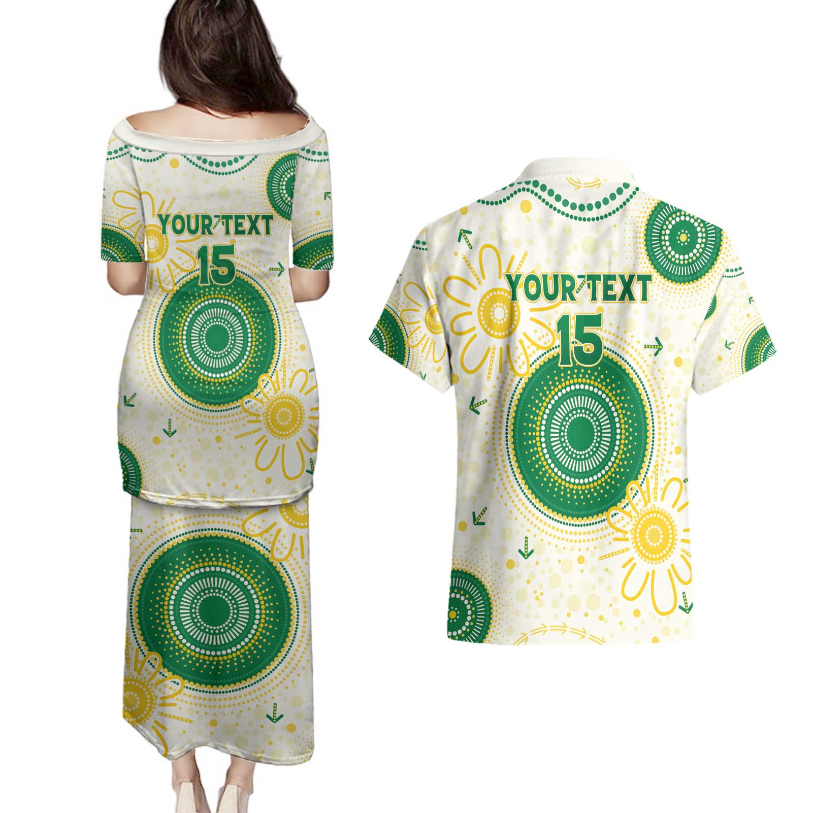Custom Australia Cricket Couples Matching Puletasi and Hawaiian Shirt Aboriginal Pattern - Aussie Hoodie