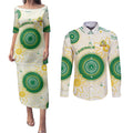 Custom Australia Cricket Couples Matching Puletasi and Long Sleeve Button Shirt Aboriginal Pattern - Aussie Hoodie