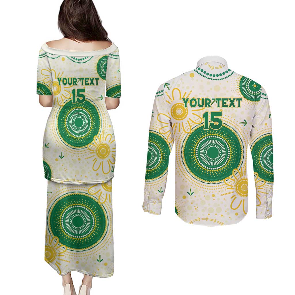 Custom Australia Cricket Couples Matching Puletasi and Long Sleeve Button Shirt Aboriginal Pattern - Aussie Hoodie
