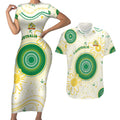 Custom Australia Cricket Couples Matching Short Sleeve Bodycon Dress and Hawaiian Shirt Aboriginal Pattern - Aussie Hoodie
