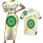 Custom Australia Cricket Couples Matching Short Sleeve Bodycon Dress and Hawaiian Shirt Aboriginal Pattern - Aussie Hoodie