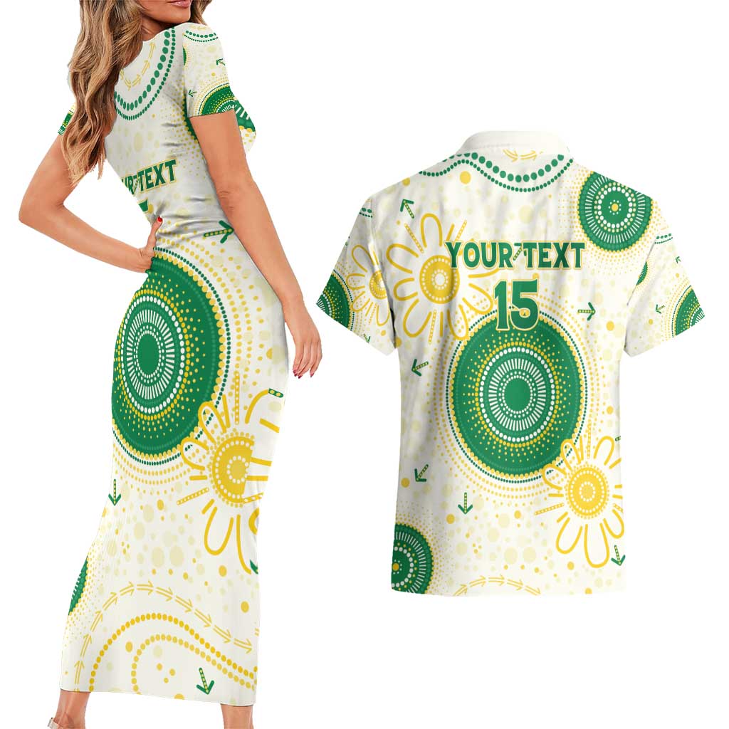 Custom Australia Cricket Couples Matching Short Sleeve Bodycon Dress and Hawaiian Shirt Aboriginal Pattern - Aussie Hoodie