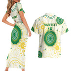 Custom Australia Cricket Couples Matching Short Sleeve Bodycon Dress and Hawaiian Shirt Aboriginal Pattern - Aussie Hoodie