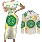 Custom Australia Cricket Couples Matching Short Sleeve Bodycon Dress and Long Sleeve Button Shirt Aboriginal Pattern - Aussie Hoodie