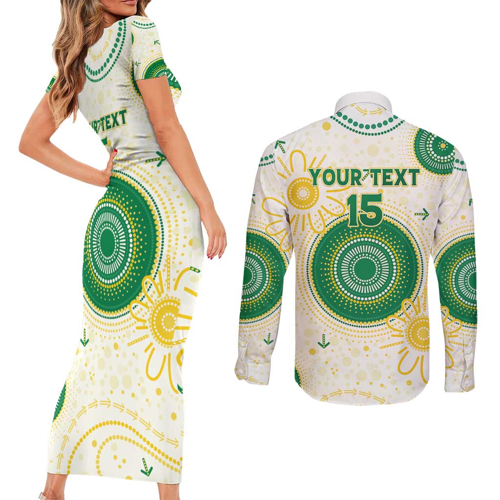 Custom Australia Cricket Couples Matching Short Sleeve Bodycon Dress and Long Sleeve Button Shirt Aboriginal Pattern - Aussie Hoodie