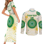 Custom Australia Cricket Couples Matching Short Sleeve Bodycon Dress and Long Sleeve Button Shirt Aboriginal Pattern - Aussie Hoodie