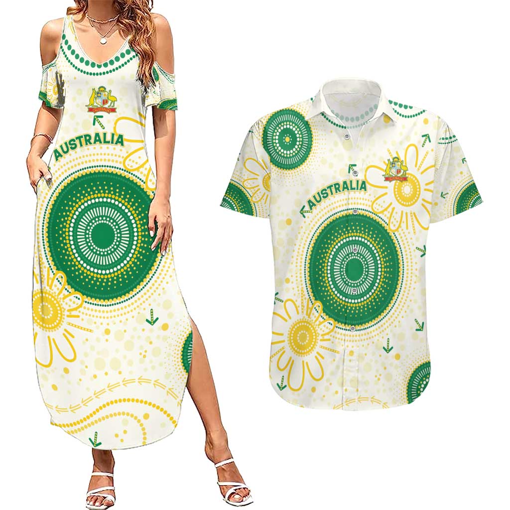 Custom Australia Cricket Couples Matching Summer Maxi Dress and Hawaiian Shirt Aboriginal Pattern - Aussie Hoodie