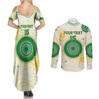 Custom Australia Cricket Couples Matching Summer Maxi Dress and Long Sleeve Button Shirt Aboriginal Pattern - Aussie Hoodie