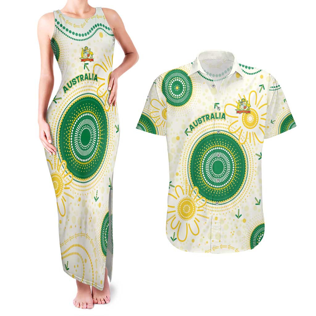 Custom Australia Cricket Couples Matching Tank Maxi Dress and Hawaiian Shirt Aboriginal Pattern - Aussie Hoodie