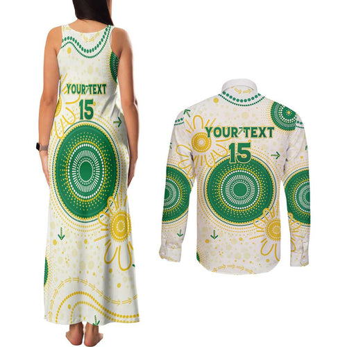 Custom Australia Cricket Couples Matching Tank Maxi Dress and Long Sleeve Button Shirt Aboriginal Pattern - Aussie Hoodie