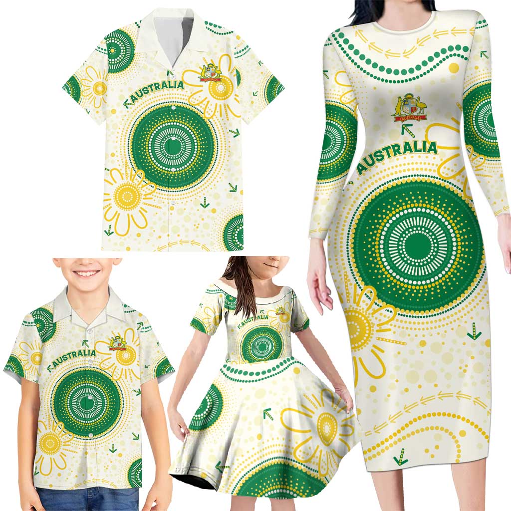 Custom Australia Cricket Family Matching Long Sleeve Bodycon Dress and Hawaiian Shirt Aboriginal Pattern - Aussie Hoodie