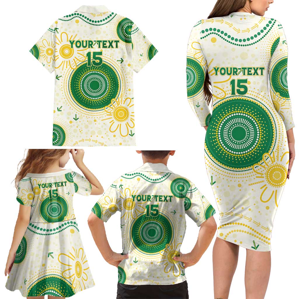 Custom Australia Cricket Family Matching Long Sleeve Bodycon Dress and Hawaiian Shirt Aboriginal Pattern - Aussie Hoodie