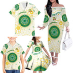 Custom Australia Cricket Family Matching Off The Shoulder Long Sleeve Dress and Hawaiian Shirt Aboriginal Pattern - Aussie Hoodie