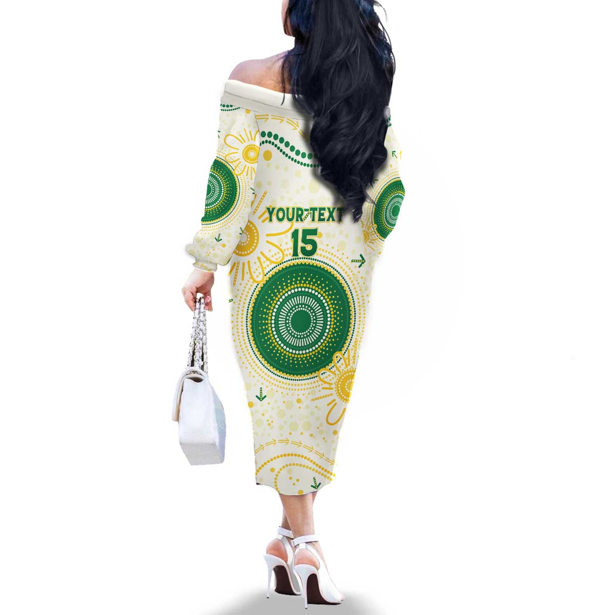 Custom Australia Cricket Family Matching Off The Shoulder Long Sleeve Dress and Hawaiian Shirt Aboriginal Pattern - Aussie Hoodie