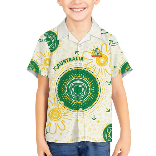 Custom Australia Cricket Family Matching Off The Shoulder Long Sleeve Dress and Hawaiian Shirt Aboriginal Pattern - Aussie Hoodie