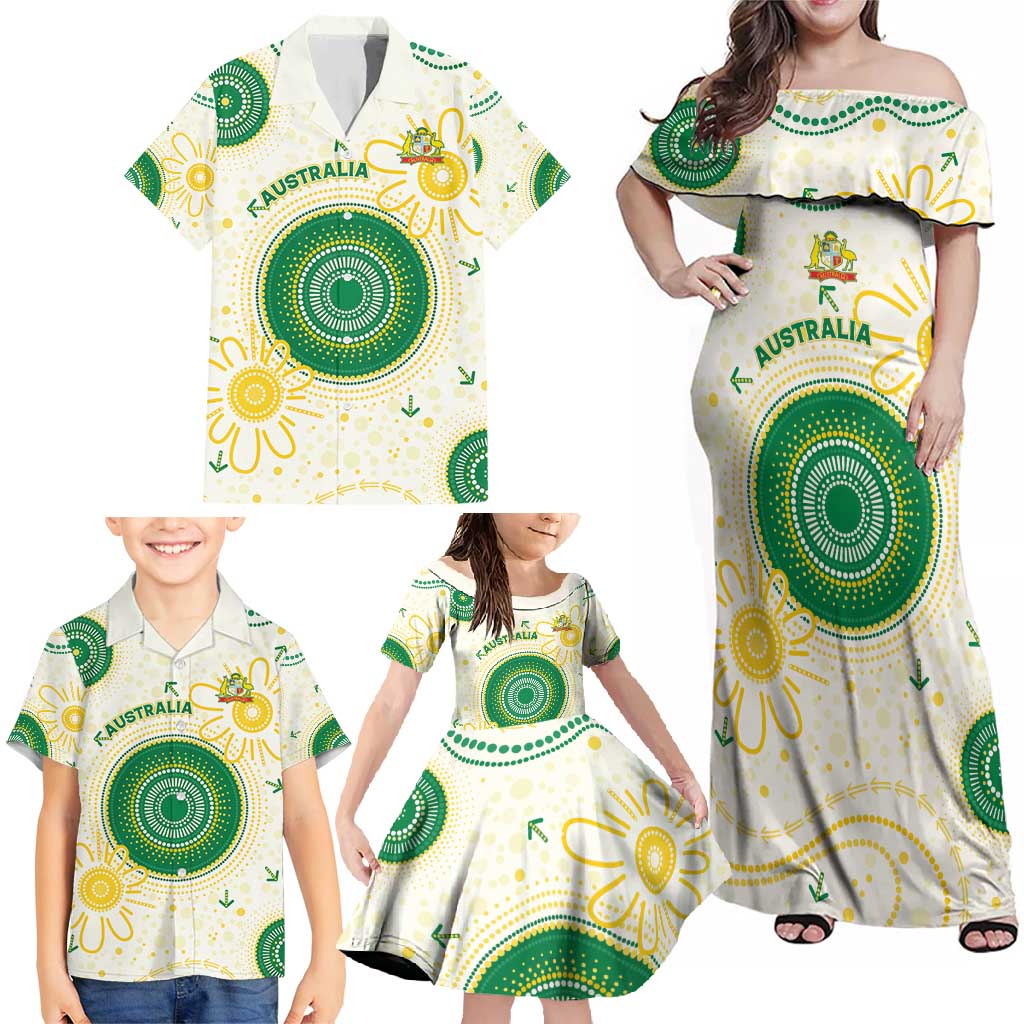 Custom Australia Cricket Family Matching Off Shoulder Maxi Dress and Hawaiian Shirt Aboriginal Pattern - Aussie Hoodie