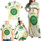Custom Australia Cricket Family Matching Off Shoulder Maxi Dress and Hawaiian Shirt Aboriginal Pattern - Aussie Hoodie