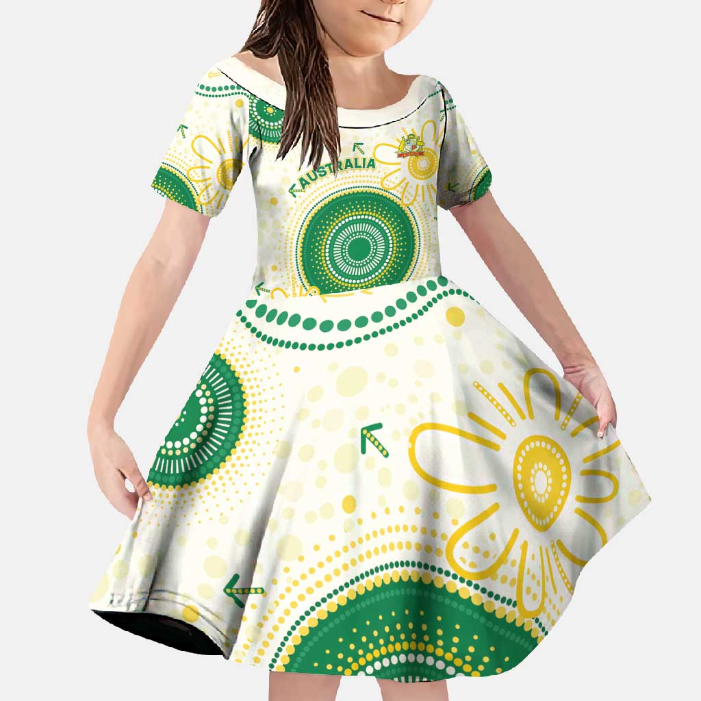 Custom Australia Cricket Family Matching Off Shoulder Maxi Dress and Hawaiian Shirt Aboriginal Pattern - Aussie Hoodie