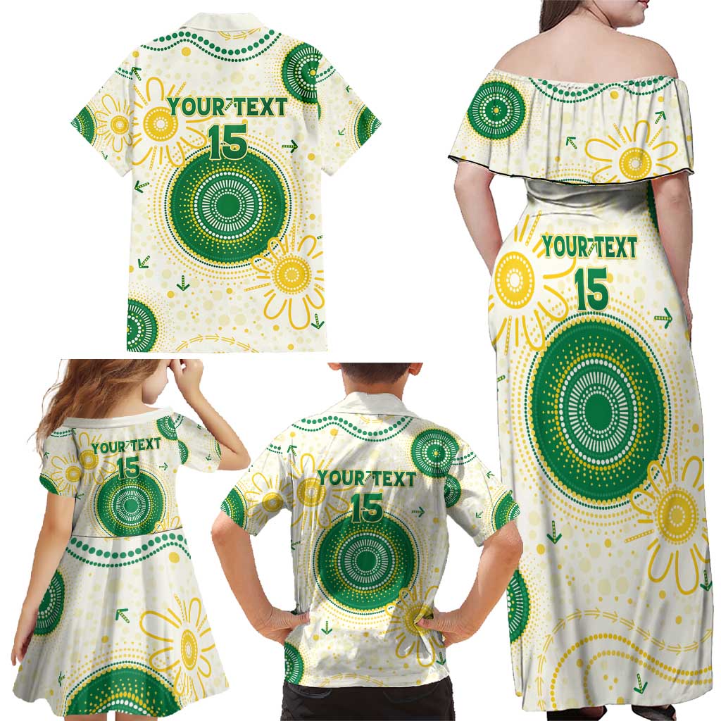 Custom Australia Cricket Family Matching Off Shoulder Maxi Dress and Hawaiian Shirt Aboriginal Pattern - Aussie Hoodie