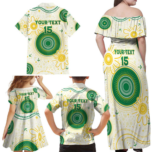 Custom Australia Cricket Family Matching Off Shoulder Maxi Dress and Hawaiian Shirt Aboriginal Pattern - Aussie Hoodie