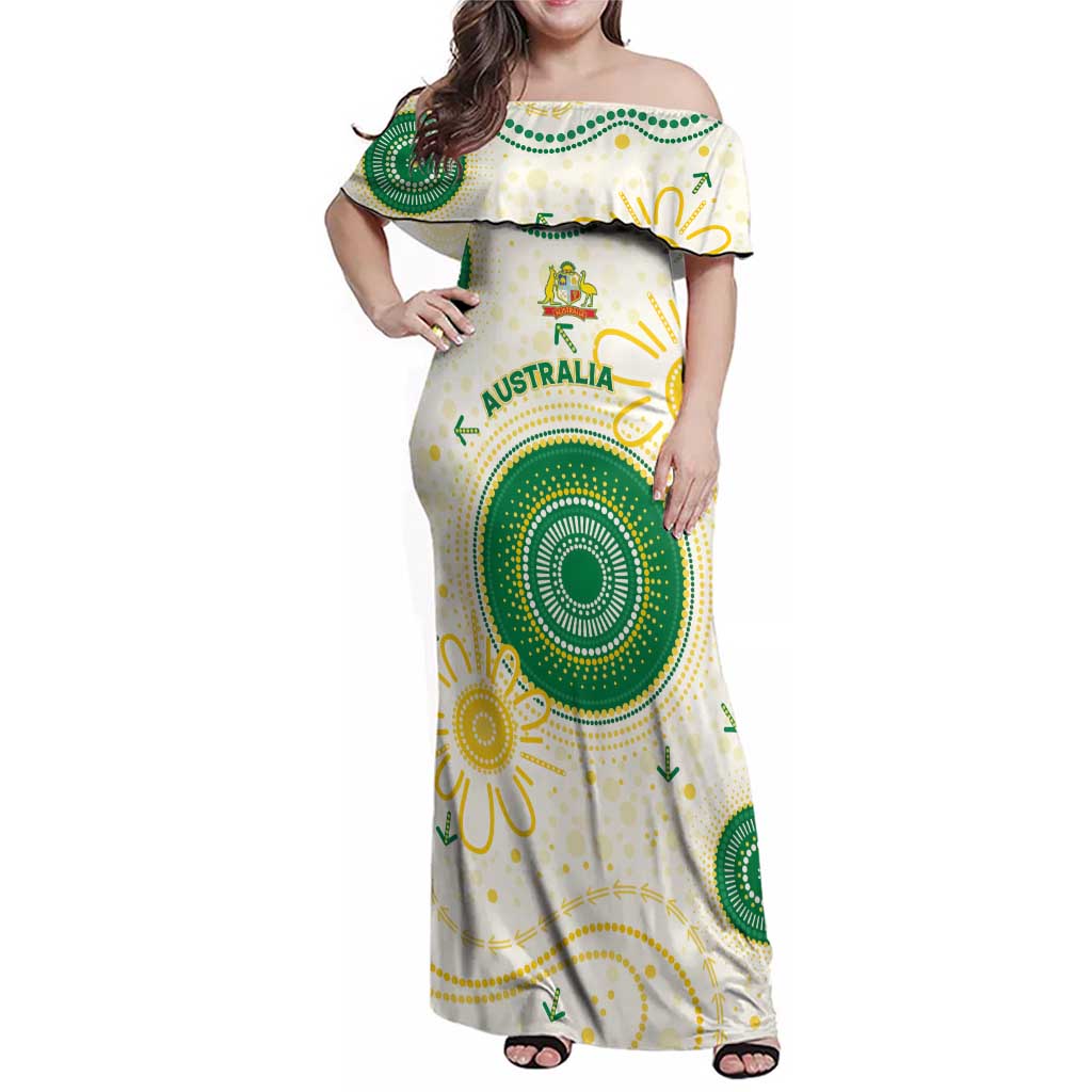 Custom Australia Cricket Family Matching Off Shoulder Maxi Dress and Hawaiian Shirt Aboriginal Pattern - Aussie Hoodie