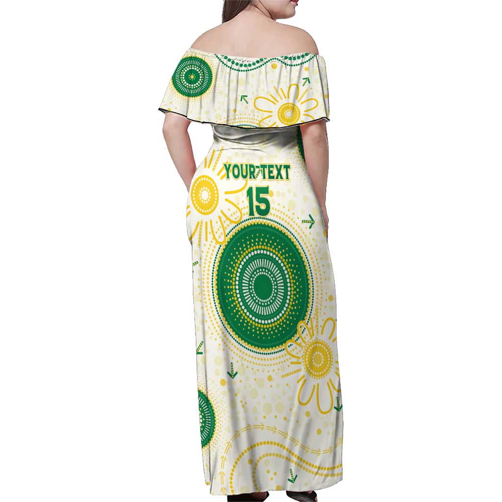 Custom Australia Cricket Family Matching Off Shoulder Maxi Dress and Hawaiian Shirt Aboriginal Pattern - Aussie Hoodie
