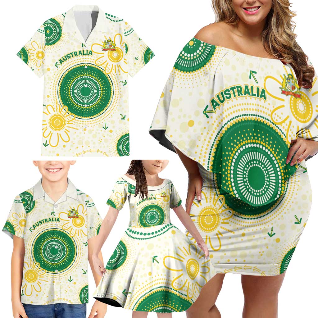 Custom Australia Cricket Family Matching Off Shoulder Short Dress and Hawaiian Shirt Aboriginal Pattern - Aussie Hoodie