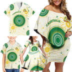 Custom Australia Cricket Family Matching Off Shoulder Short Dress and Hawaiian Shirt Aboriginal Pattern - Aussie Hoodie