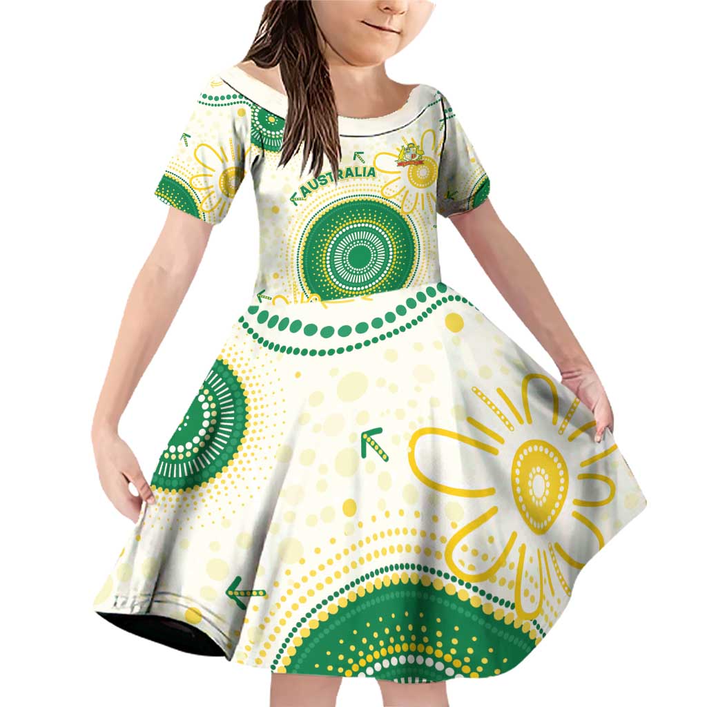 Custom Australia Cricket Family Matching Off Shoulder Short Dress and Hawaiian Shirt Aboriginal Pattern - Aussie Hoodie
