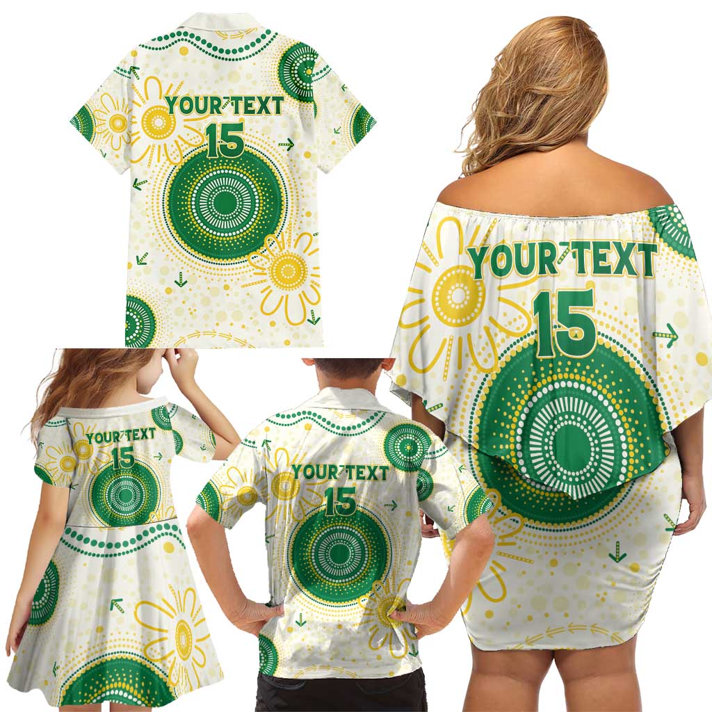 Custom Australia Cricket Family Matching Off Shoulder Short Dress and Hawaiian Shirt Aboriginal Pattern - Aussie Hoodie