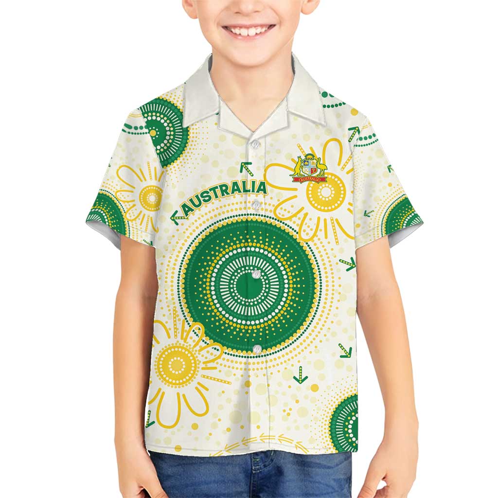 Custom Australia Cricket Family Matching Off Shoulder Short Dress and Hawaiian Shirt Aboriginal Pattern - Aussie Hoodie