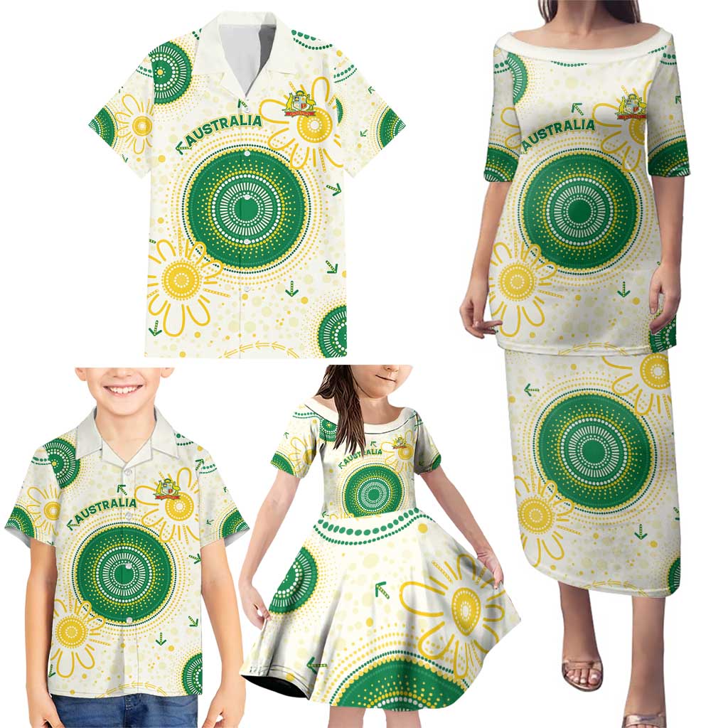 Custom Australia Cricket Family Matching Puletasi and Hawaiian Shirt Aboriginal Pattern - Aussie Hoodie