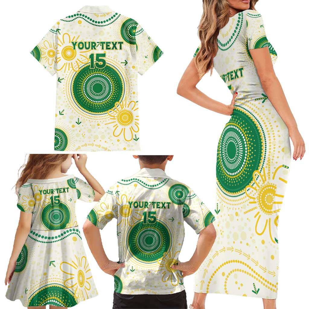 Custom Australia Cricket Family Matching Short Sleeve Bodycon Dress and Hawaiian Shirt Aboriginal Pattern - Aussie Hoodie