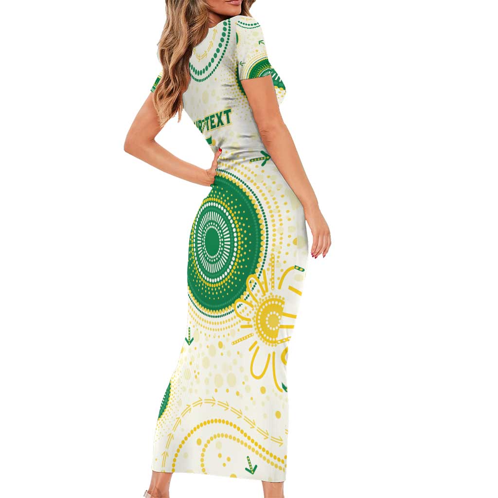 Custom Australia Cricket Family Matching Short Sleeve Bodycon Dress and Hawaiian Shirt Aboriginal Pattern - Aussie Hoodie