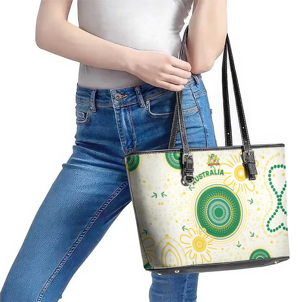 Australia Cricket Leather Tote Bag Aboriginal Pattern - Aussie Hoodie