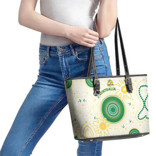 Australia Cricket Leather Tote Bag Aboriginal Pattern - Aussie Hoodie