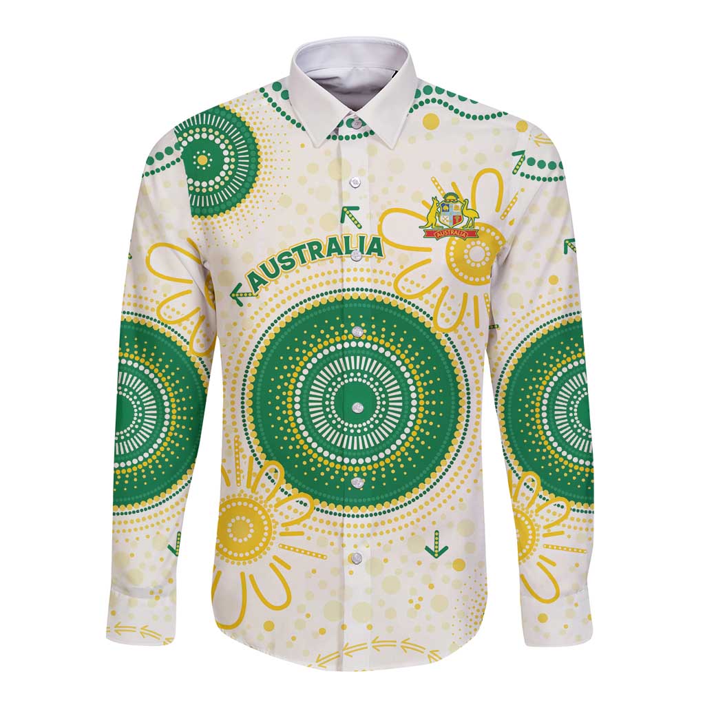 Custom Australia Cricket Long Sleeve Button Shirt Aboriginal Pattern - Aussie Hoodie