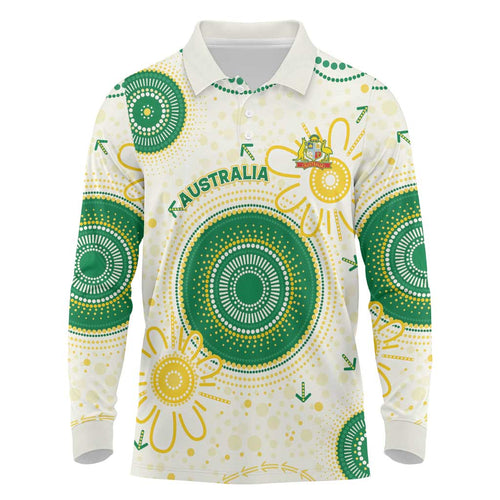 Custom Australia Cricket Long Sleeve Polo Shirt Aboriginal Pattern - Aussie Hoodie