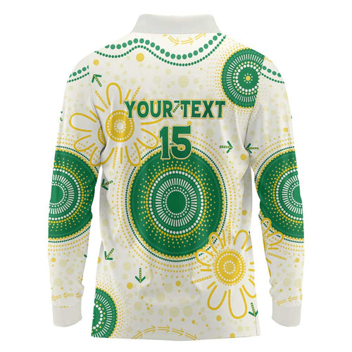 Custom Australia Cricket Long Sleeve Polo Shirt Aboriginal Pattern - Aussie Hoodie