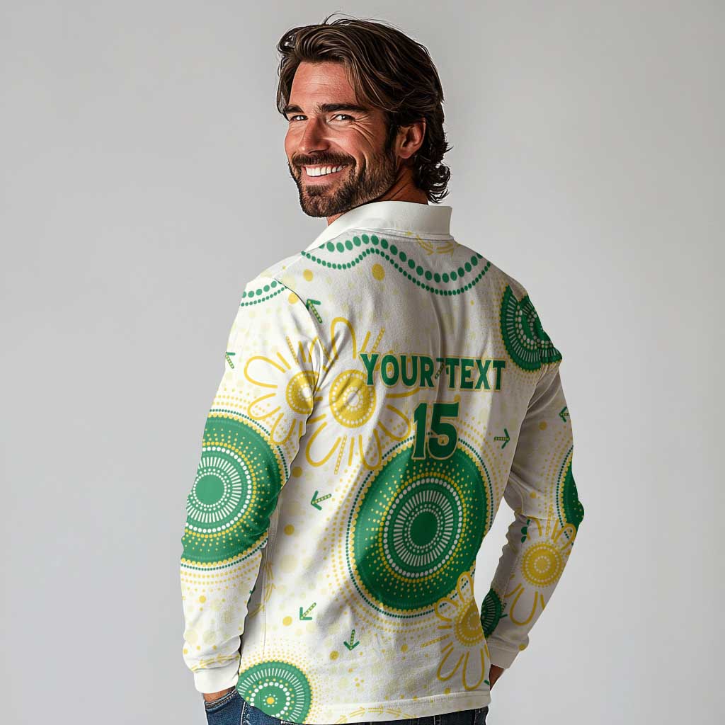 Custom Australia Cricket Long Sleeve Polo Shirt Aboriginal Pattern - Aussie Hoodie