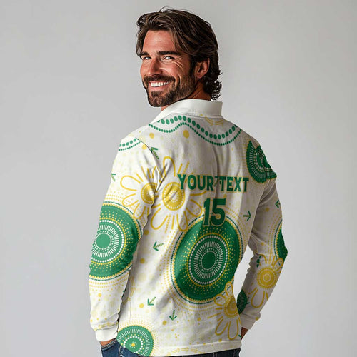 Custom Australia Cricket Long Sleeve Polo Shirt Aboriginal Pattern - Aussie Hoodie