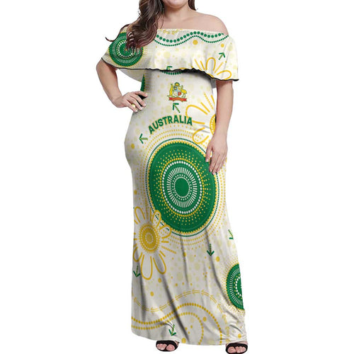 Custom Australia Cricket Off Shoulder Maxi Dress Aboriginal Pattern - Aussie Hoodie