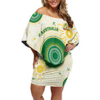 Custom Australia Cricket Off Shoulder Short Dress Aboriginal Pattern - Aussie Hoodie