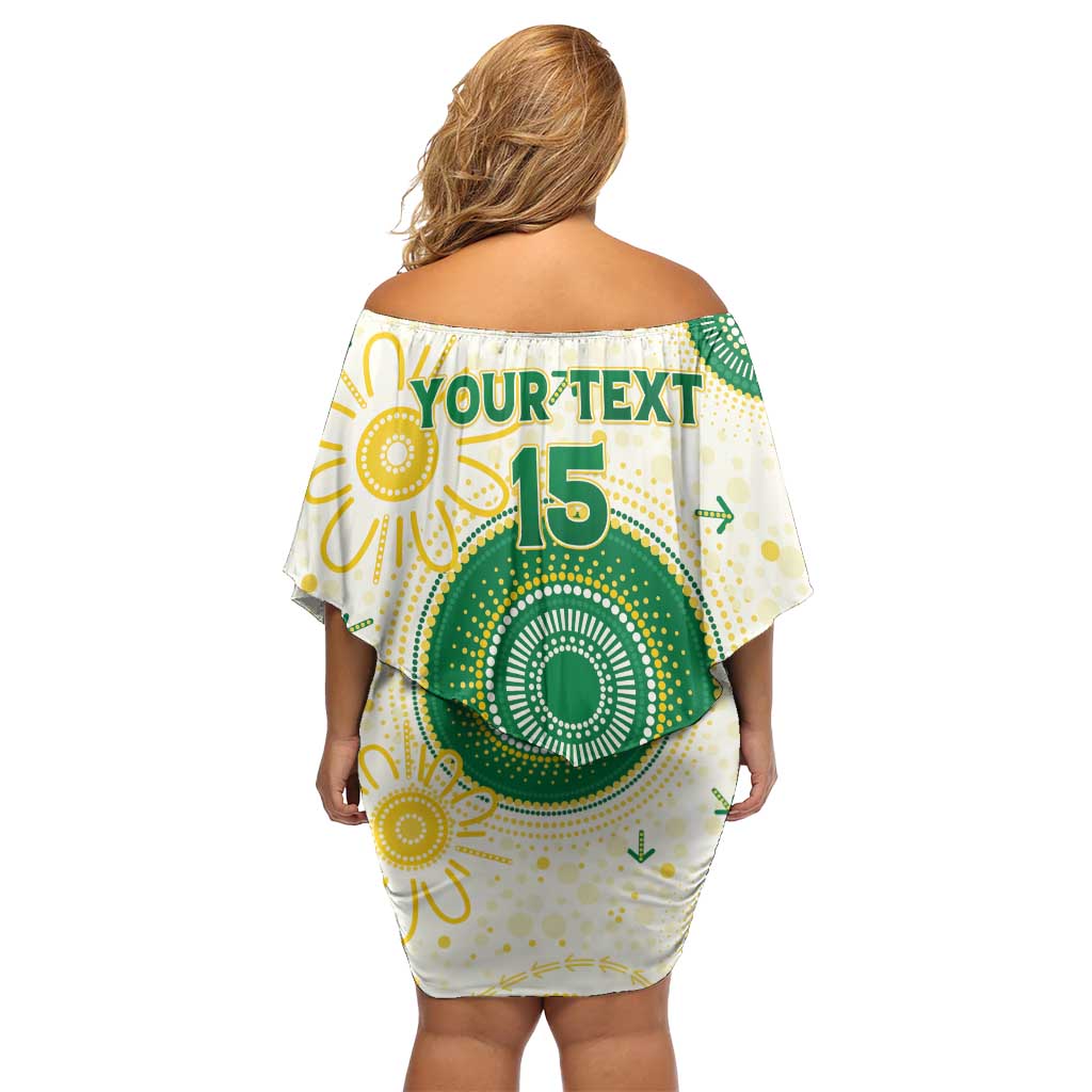 Custom Australia Cricket Off Shoulder Short Dress Aboriginal Pattern - Aussie Hoodie